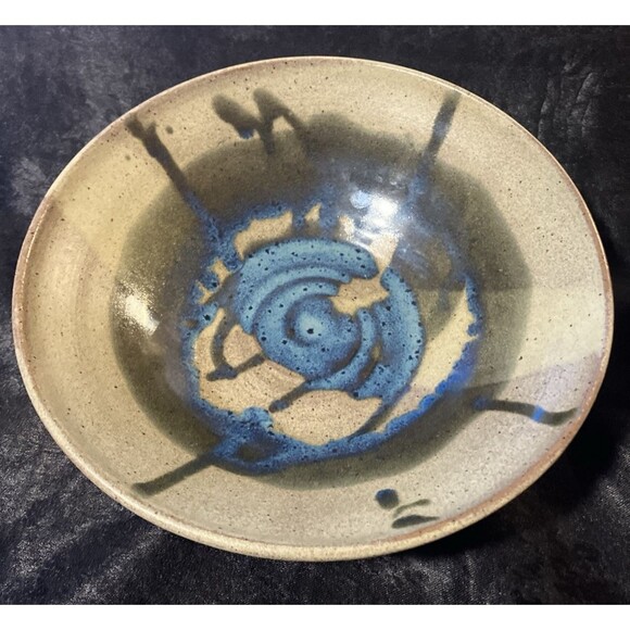 Hand Thrown Studio Art Pottery Bowl- Blue Abstract wash Drip Glazed Bowl VNT 11’ - Picture 14 of 16